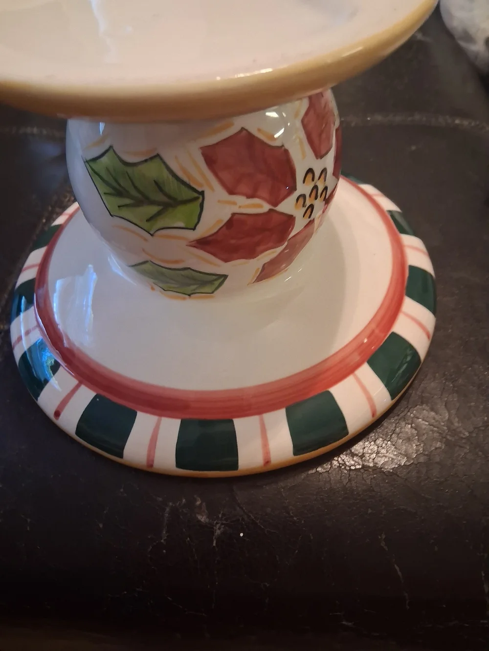 Decorative Ceramic Pedestal Candle Holder in White, Yellow & Green